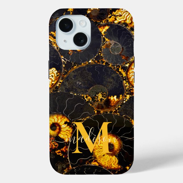 Golden Amber black Nautilus shell pattern, fossil  Case-Mate iPhone Case (Back)
