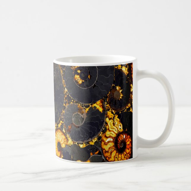 Golden Amber black Nautilus shell pattern, fossil  Coffee Mug (Right)