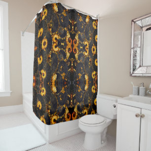 Golden Amber black Nautilus shell pattern, fossil Shower Curtain
