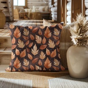 Golden Amber Brown Autumn Leaf Pattern Cushion