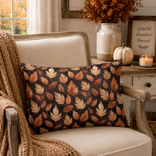 Golden Amber Brown Autumn Leaves Pattern Decorative Cushion