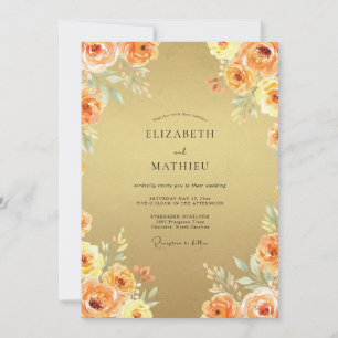 Golden Amber Leaf Wedding Invitation