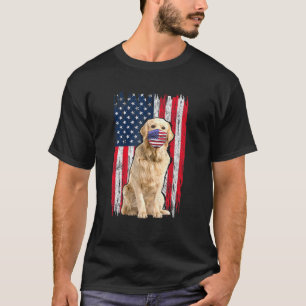 Golden American Flag Dog Wears Face Mask 4th Of Ju T-Shirt
