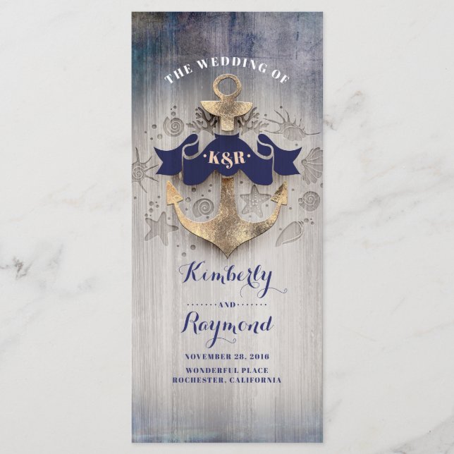 Golden Anchor Nautical Wedding Programs (Front)