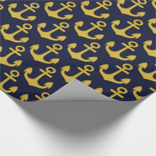 Golden Anchor on Navy Blue Background Wrapping Paper (Corner)