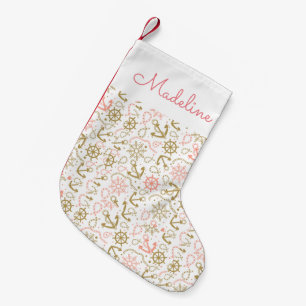 Golden Anchor Pattern Add Your Name Small Christmas Stocking
