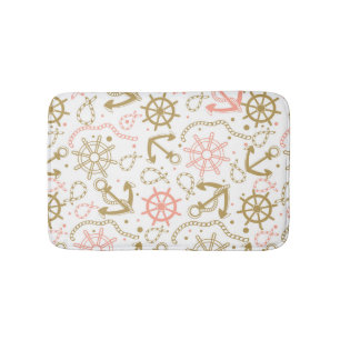 Golden Anchor Pattern Bath Mat