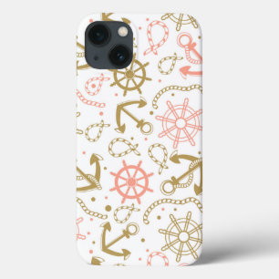 Golden Anchor Pattern iPhone 13 Case