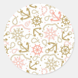 Golden Anchor Pattern Classic Round Sticker