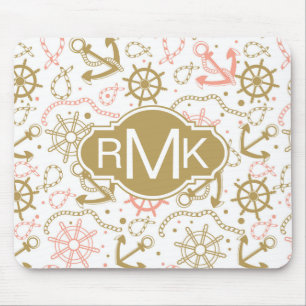 Golden Anchor Pattern Monogram Mouse Pad