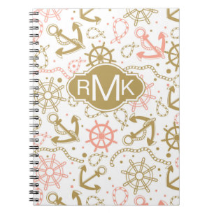 Golden Anchor Pattern   Monogram Notebook