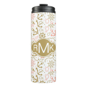 Golden Anchor Pattern Monogram Thermal Tumbler