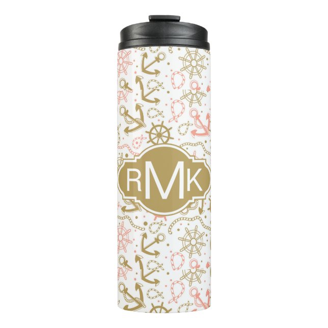 Golden Anchor Pattern | Monogram Thermal Tumbler (Front)