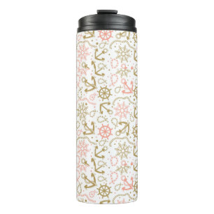Golden Anchor Pattern Thermal Tumbler
