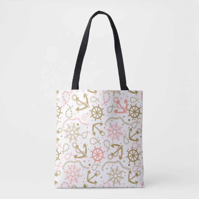 Golden Anchor Pattern Tote Bag (Front)