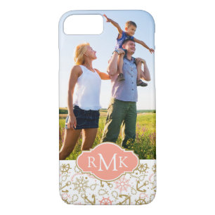 Golden Anchor Pattern  Your Photo & Monogram iPhone 8/7 Case