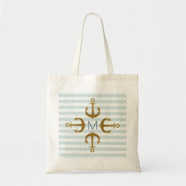 golden anchors nautical tote bag (Front)