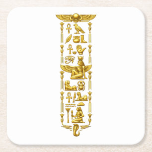 Golden Ancient Egyptian Symbols – Luxurious Hierog Square Paper Coaster