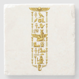 Golden Ancient Egyptian Symbols – Luxurious Hierog Stone Coaster