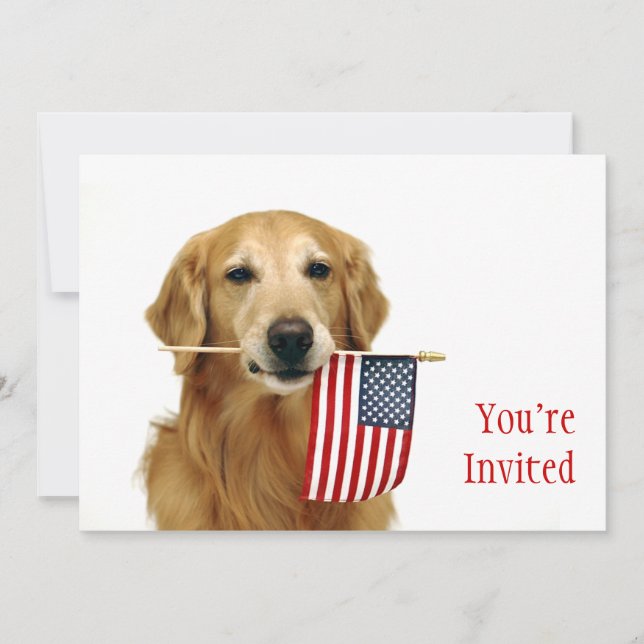 Golden and American Flag Invitation (Front)