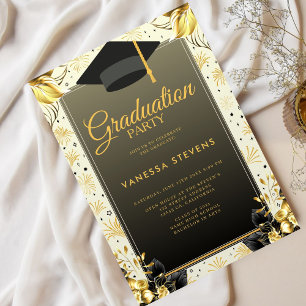 Golden And Beige Illustrated Happy Graduation Day  Invitation