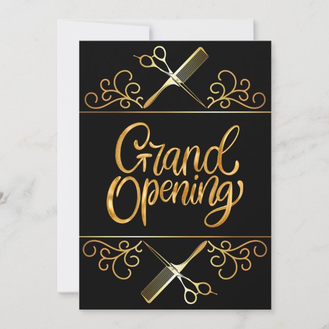 Golden and Black Beauty Salon Grand Opening Invitation (Front)
