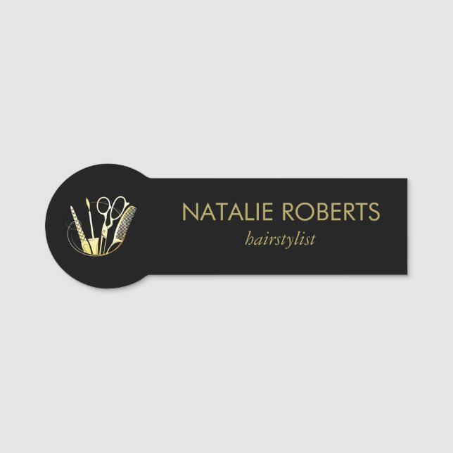 Golden and Black Beauty Salon Name Tag (Front)