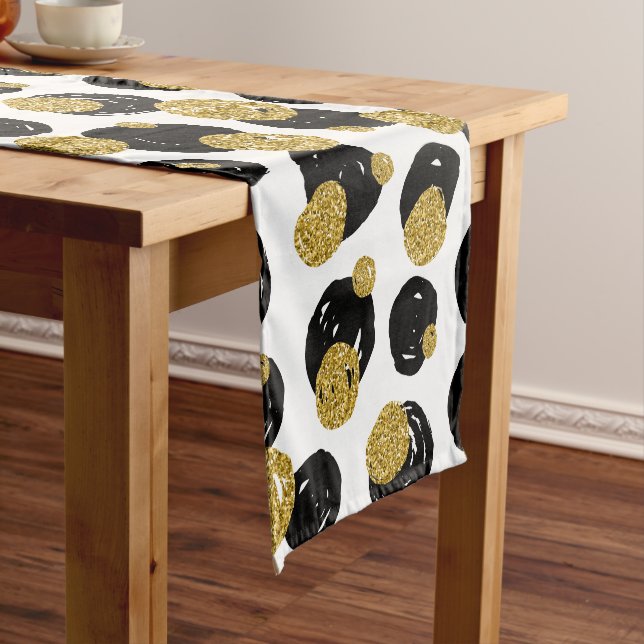 Golden and Black Dots Pattern Short Table Runner (In Situ)