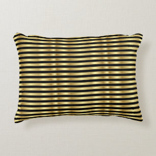 Golden and Black Elegant Stripes Decorative Cushion