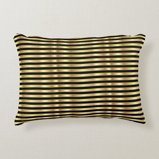 Golden and Black Elegant Stripes Decorative Cushion (Front)