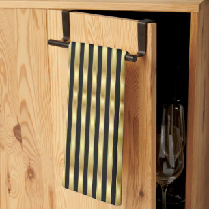Golden and Black Elegant Stripes Kitchen Towel