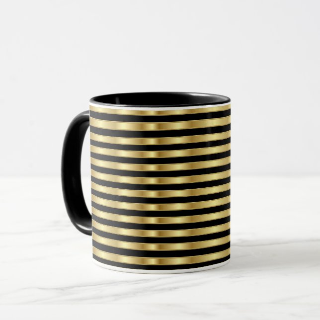 Golden and Black Elegant Stripes Mug (Front Left)