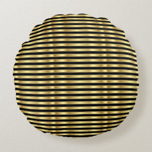 Golden and Black Elegant Stripes Round Cushion