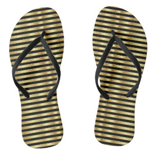 Golden and Black Elegant Stripes Thongs