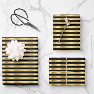 Golden and Black Elegant Stripes Wrapping Paper Sheet
