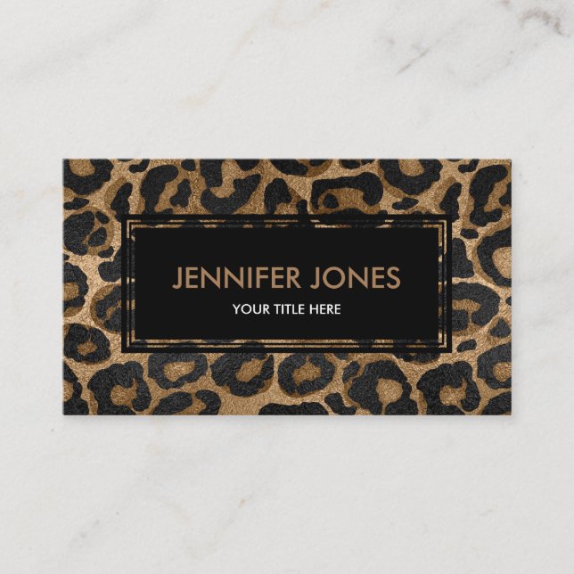 Golden and Black glitter  Leopard/ Jaguar print Business Card (Front)
