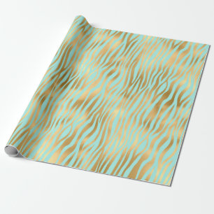 Golden and Blue Zebra print Wrapping Paper