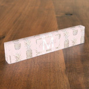 Golden and blush pineapples pattern nameplate