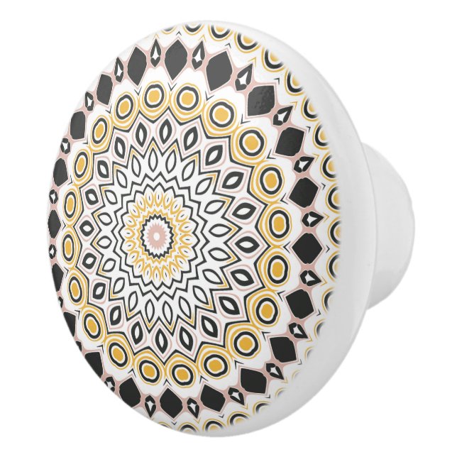 Golden and Charcoal Mandala Pattern Ceramic Knob (Right)
