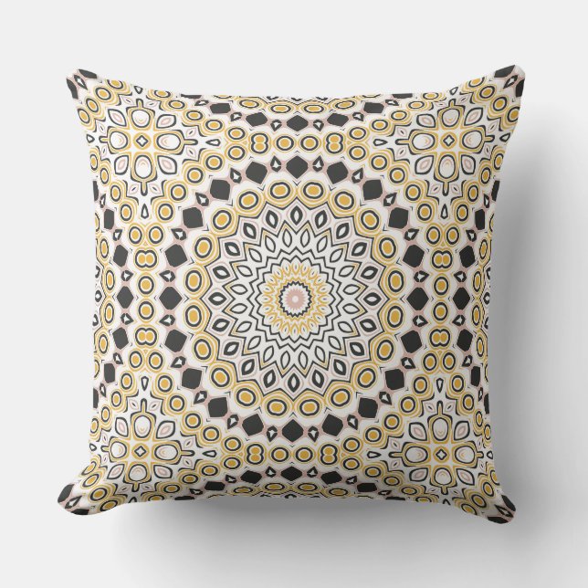Golden and Charcoal Mandala Pattern Cushion (Front)