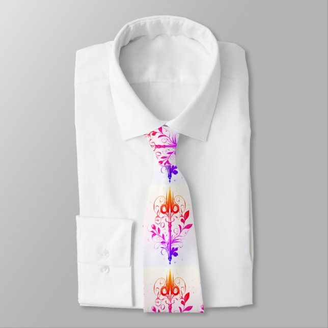 Golden and Colourful Keys Design Tie (Tied)