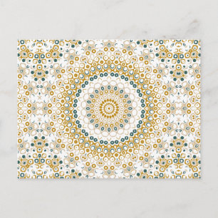 Golden and Green Geometric Mandala Pattern Postcard