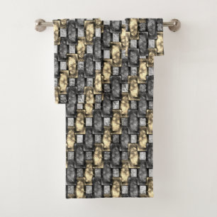 Golden and grey stain, carved rectangular pieces bath towel set