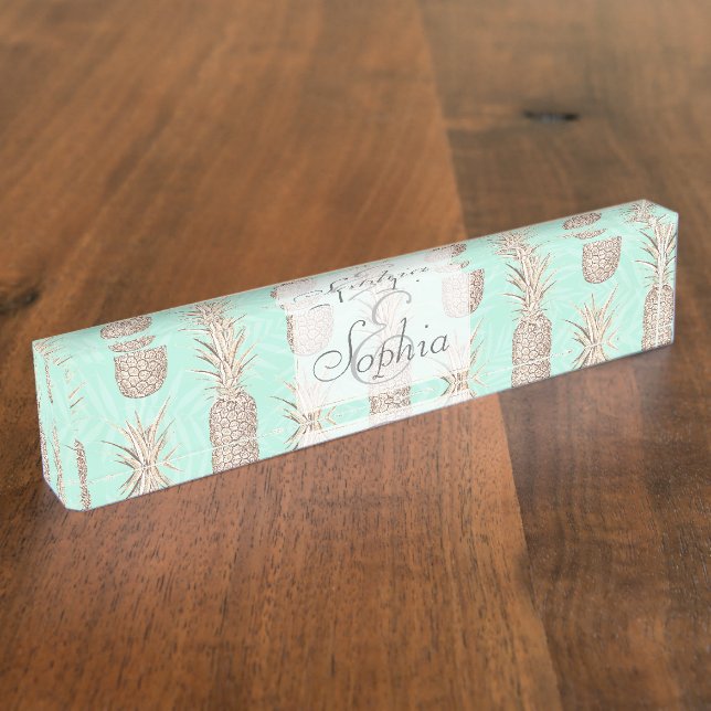 Golden and mint pineapples pattern nameplate (Side)