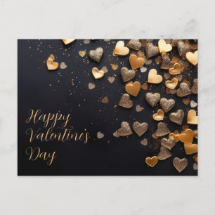 Golden and Pink hearts on black ground Valentine's Postcard