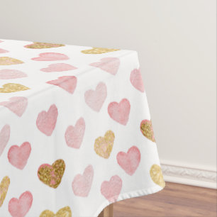 Golden And Pink Hearts Pattern Tablecloth