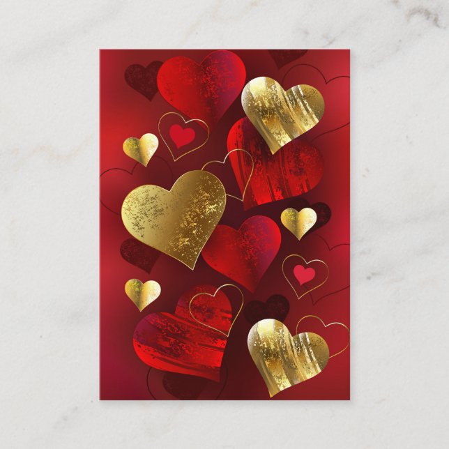 Golden and red valentines calling card (Front)