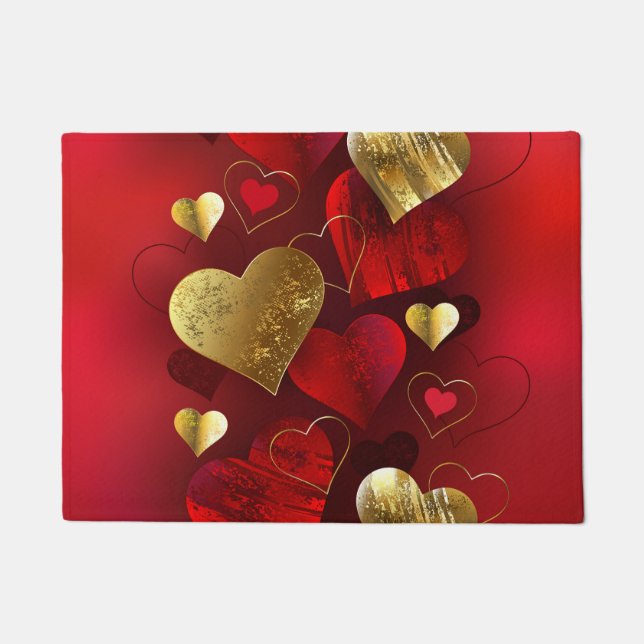Golden and red valentines doormat (Front)