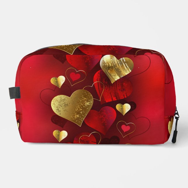 Golden and red valentines dopp kit (Front)