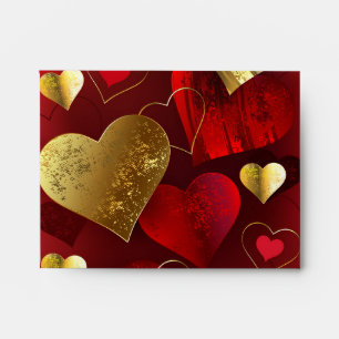 Golden and red valentines envelope